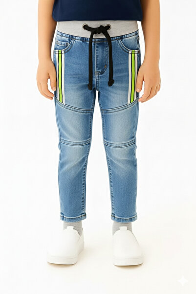 STITCH by MH Kid's Denim Joggers with Contrast Waistband and Side Stripe Detail