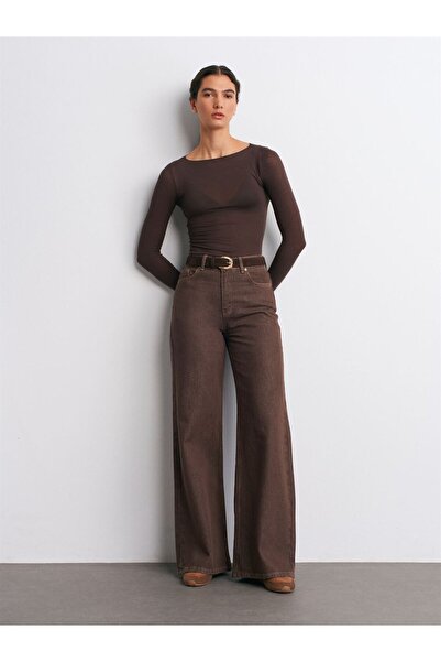 MODAMİNEM Women's Coffee Boat Neck Modal Cashmere Ultra Light Blouse