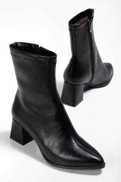 Elegant steps Legend Model Sivrı Burun Kare Topuklu Streç Yandan Fermuarlı Ka...