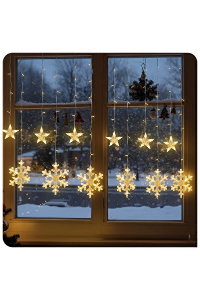 Kokoş Parti Yılbaşı Kar Taneli Yıldızlı Perde Led Işık • Parti Led Perde • 3 ...