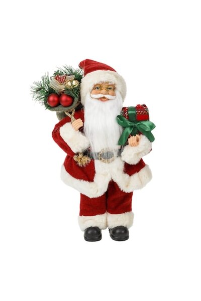Vervo.ro pentru minți curioase Decorative Santa Claus Figurine with Red Checkered Gift Sack Caro 30 cm