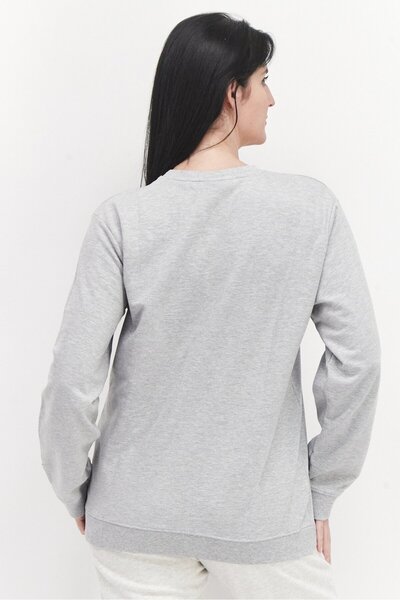 Nautica Women Crew Neck Embroidered Logo Sweatshirts, Grey Combo