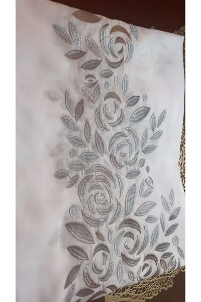 Veil Designer White voile veil with Japanese fabric and gray embroidery. Size: 60 * 190