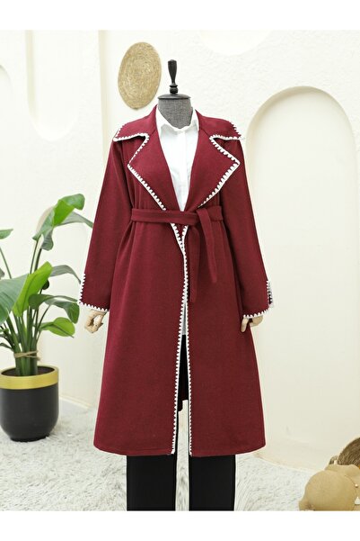 HİJABAYA Çoban Dikiş Belden Bağlamalı Kaşe Kaban