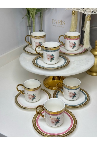 cicizuccaciye Rosaline 6-Person Porcelain Turkish Coffee Cup
