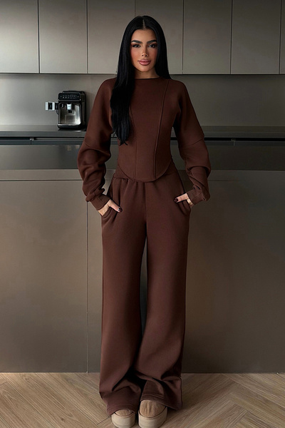 Eyyo Brown Oska Tracksuit Set Ate-4106