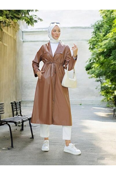 HİJABAYA Tünel Bağcıklı Çift Cepli Deri Kap