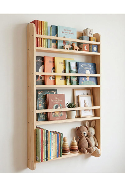Modüler Ekipman Montessori Ahşap Kitaplık 100×50×10 cm | Oval Kenar | Masif Ç...
