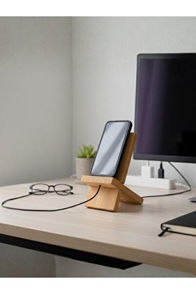 Ahşap Pazarı Doğal Ahşap Telefon Standı - Şarj İstasyonu - Masaüstü Organizer...