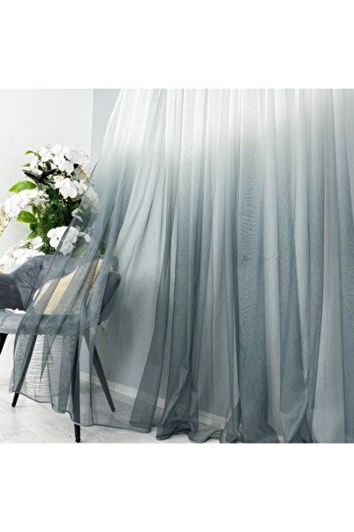 CumparaMisim Perdea in Degrade tip Fibra de Bambus, Alb cu Gri Petrol, 140cm latime x 260cm inaltime, cu rejansa