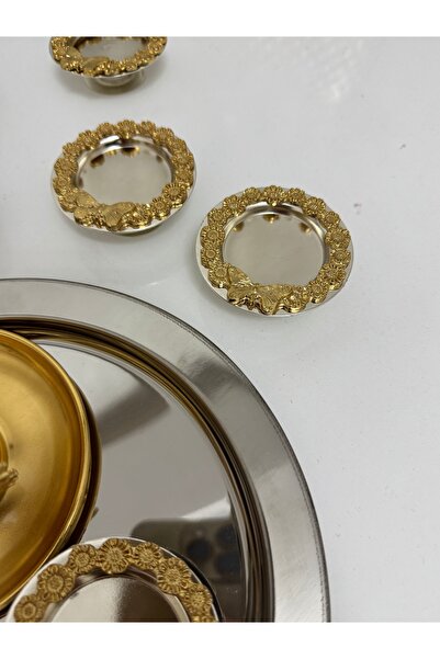 SEVA ÇELİK 6 Pieces Silver Color Ribbon Frameded Turkish Delight Container Macaron Container