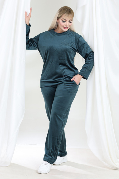 MELSAY Set de trening pentru femei, verde smarald, catifea franceză strălucitoare, semi-garni