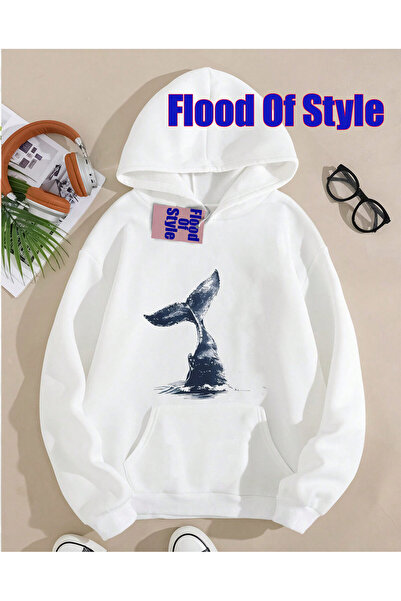 Flood Of Style Φούτερ με λαιμόκοψη με μινιμαλιστικό σχέδιο White Fish με τύπωμα