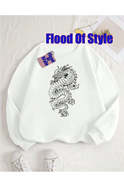 Flood Of Style Сива драконова минималистична блуза с принт за велосипед