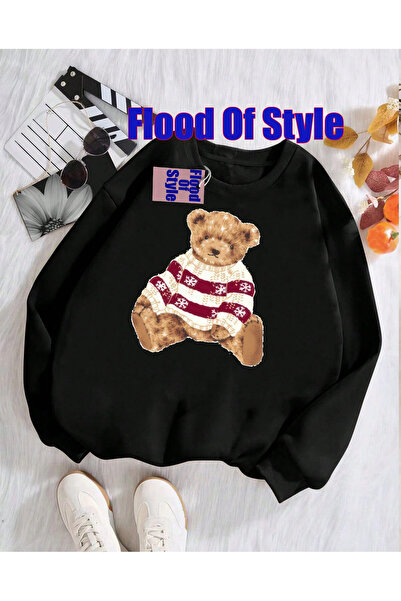 Flood Of Style Μαύρο πουλόβερ AYICIK Minimalist με τύπωμα Φούτερ με λαιμόκοψη...