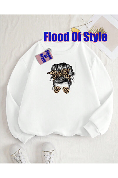 Flood Of Style Φούτερ με λευκή κεφαλή Minimalist με τύπωμα Biskilet Collar