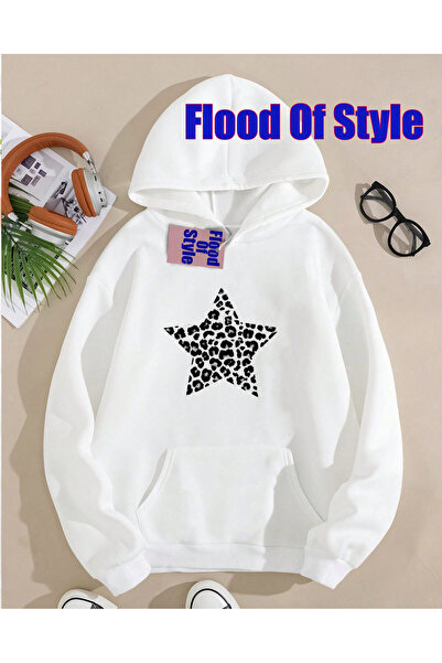 Flood Of Style Λευκό φούτερ Lepar με μινιμαλιστικό γιακά με τύπωμα Biscuit