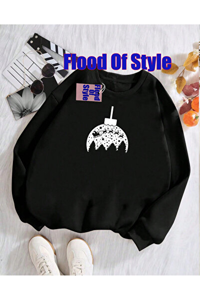 Flood Of Style سويت شيرت بياقة بيسكيت مينيماليست مطبوع من بلاك لايت يير