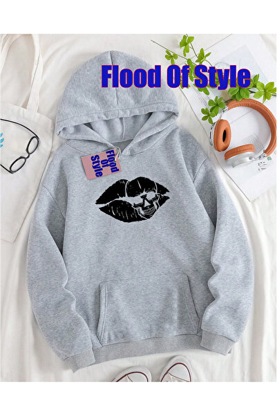 Flood Of Style Φούτερ με μαύρο γιακά μινιμαλιστικό στυλ με τύπωμα