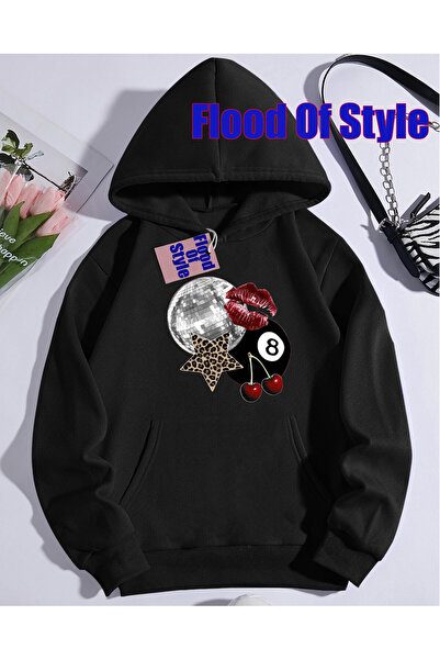Flood Of Style Buze albe 2 Minimalist cu imprimeu Biskilet Yaka Swea tricou