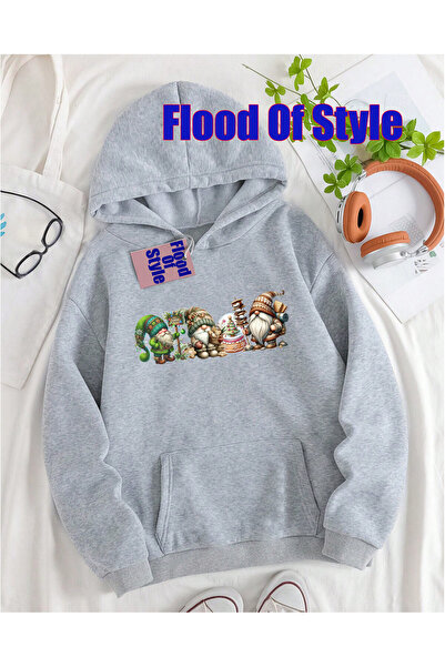 Flood Of Style Γκρι Χριστουγεννιάτικο μινιμαλιστικό φούτερ με λαιμόκοψη με τύ...