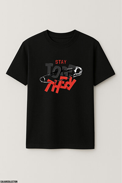 CALKARCOLLECTION تي شيرت للجنسين كبير الحجم بطبعة 'Stay Together'