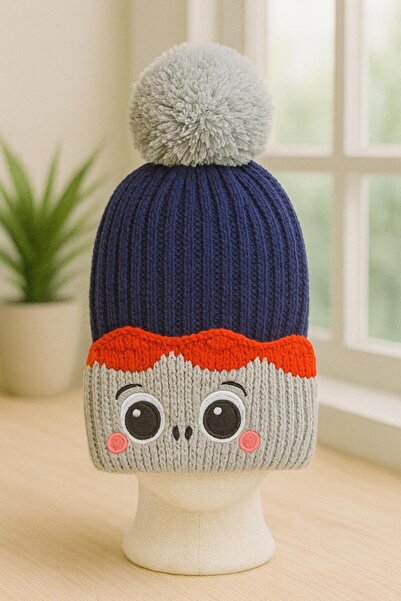 skycott Unisex dečija pletena kapa sa preklopljenim pom-pomom Tkano sa etiket...