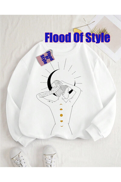 Flood Of Style Γκρι σχέδιο μαλλιών Μινιμαλιστικό φούτερ με λαιμόκοψη με τύπωμα