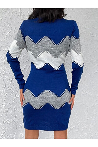 ALPACO Women's Long Sleeve Zigzag Pattern Knitwear Dress