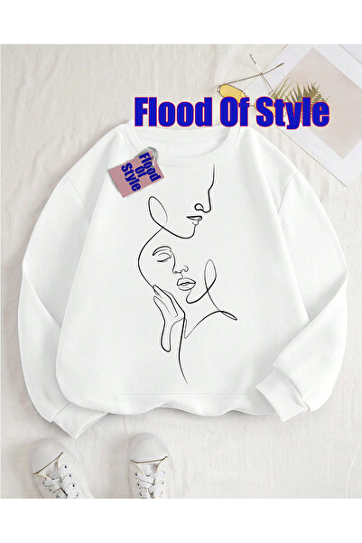 Flood Of Style Γκρι μινιμαλιστικό φούτερ με λαιμόκοψη με τύπωμα Biscuit