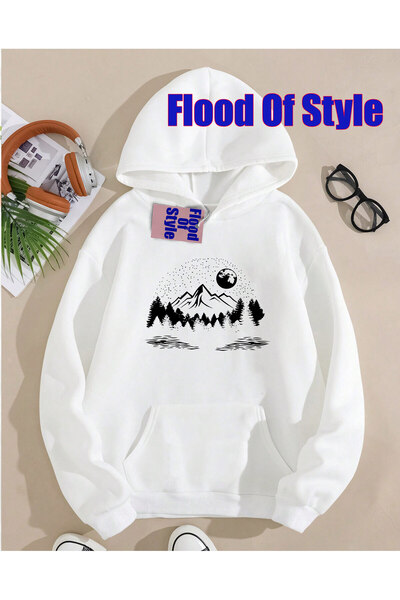 Flood Of Style Swea tricou cu guler cu imprimeu Biskilet, minimalist, din lem...