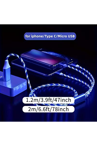 OEM 3 in 1 Charging Cable with LED – iPhone/Type-C/Micro, 1m, Durable TPE