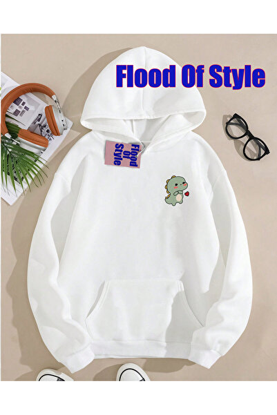 Flood Of Style Dinozaur gri Minimalist cu imprimeu Biskilet Swea tricou