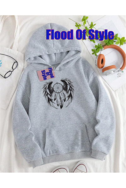 Flood Of Style Swea minimalistă cu guler cu imprimeu Biskilet, cu aripi negre...