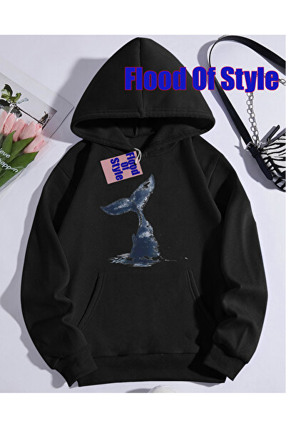 Flood Of Style Φούτερ με λαιμόκοψη Black Fish Minimalist με τύπωμα