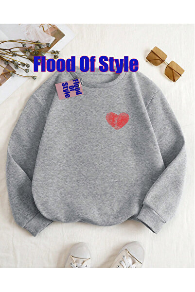 Flood Of Style Grey Finger Girl Minimalist cu imprimeu Biskilet Guler Swea tr...