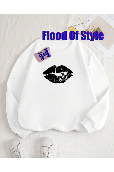 Flood Of Style Γκρι φούτερ με μινιμαλιστικό γιακά με τύπωμα Biskilet