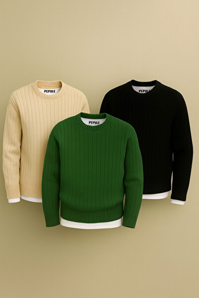 pepule 3 Pieces Economic Package Thick Men's Crew Neck Knitwear Sweater
