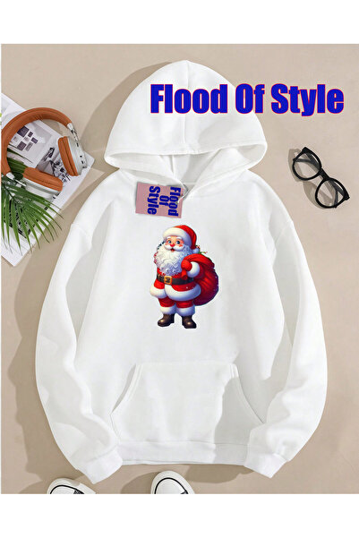 Flood Of Style Бяла коледна минималистична блуза с принт на велосипед