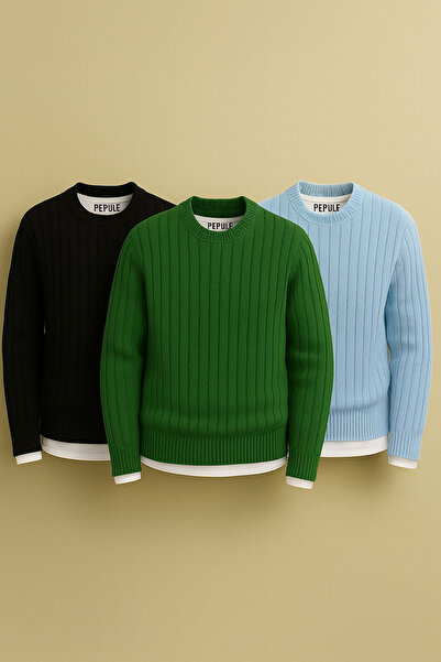 pepule 3 Pieces Economic Package Thick Men's Crew Neck Knitwear Sweater