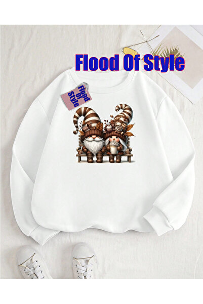 Flood Of Style Λευκό φούτερ Love Minimalist με τύπωμα με λαιμόκοψη μπλούζα