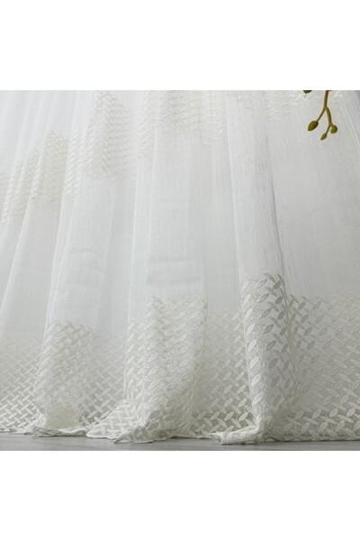 CumparaMisim Teresa Tulle Curtain with Embroidery, elegant pattern, Ivoire, 140cm width x 260cm height, with rejans