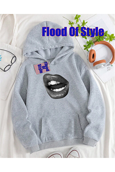 Flood Of Style Μαύρο φούτερ με λαιμόκοψη με τύπωμα Minimalist 1