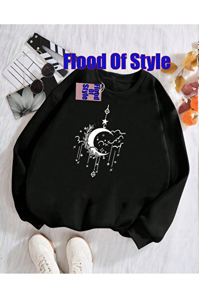 Flood Of Style Φούτερ με λαιμόκοψη μινιμαλιστικό με τύπωμα μοντέρνο σχέδιο Bl...