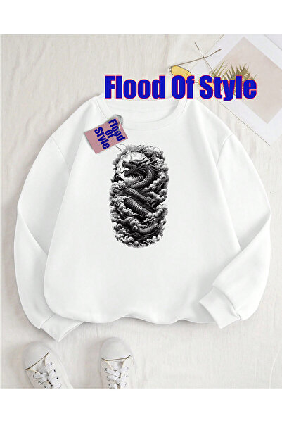 Flood Of Style Сива драконова минималистична блуза с принт за велосипед