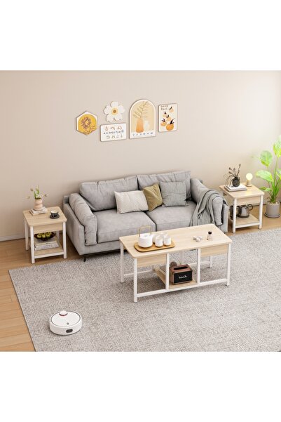 DASEN Set of 3 Nesting Sofa Tables - Small TV / Coffee / End Tables (Wood color)