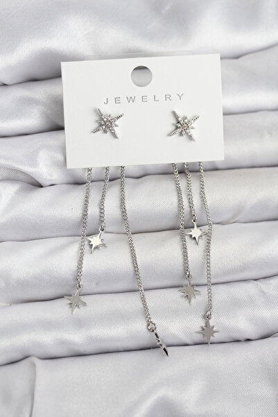 CT STONES أقراط نسائية متدلية من النحاس الفضي اللون طراز نجمة القطب