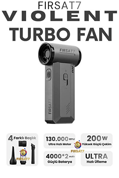 Fırsat7 F7 Violent Turbo Jet Fan 130000rpm Ultra Güçlü Motor Güçlü Vakum 4000...