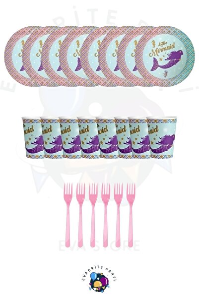 Evabrite Mermaid Themed Party Set for 16 People - Birthday Celebration Supplies