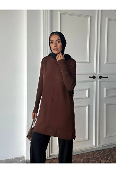 Genel Markalar Tesettür Bisiklet Yaka Merserize Oversize Triko Tunik